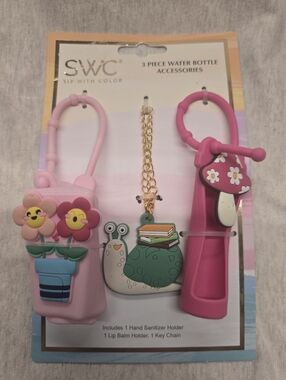 Pink Silicone Water Bottle Handle Set with Cute Charms